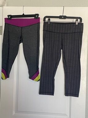 lululemon athletica Capri Leggings in Charcoal Gray with Magenta & Lime Size 6